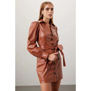 Marissa Webb Faux Leather Mini Dress Size 8 Black $400 Retail Flaw See Photos